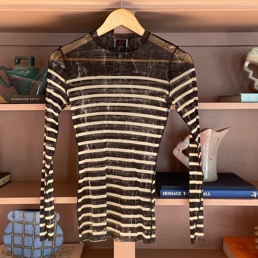 Jean Paul Gaultier Spring Summer 2000 Striped Mesh Long Sleeved Top